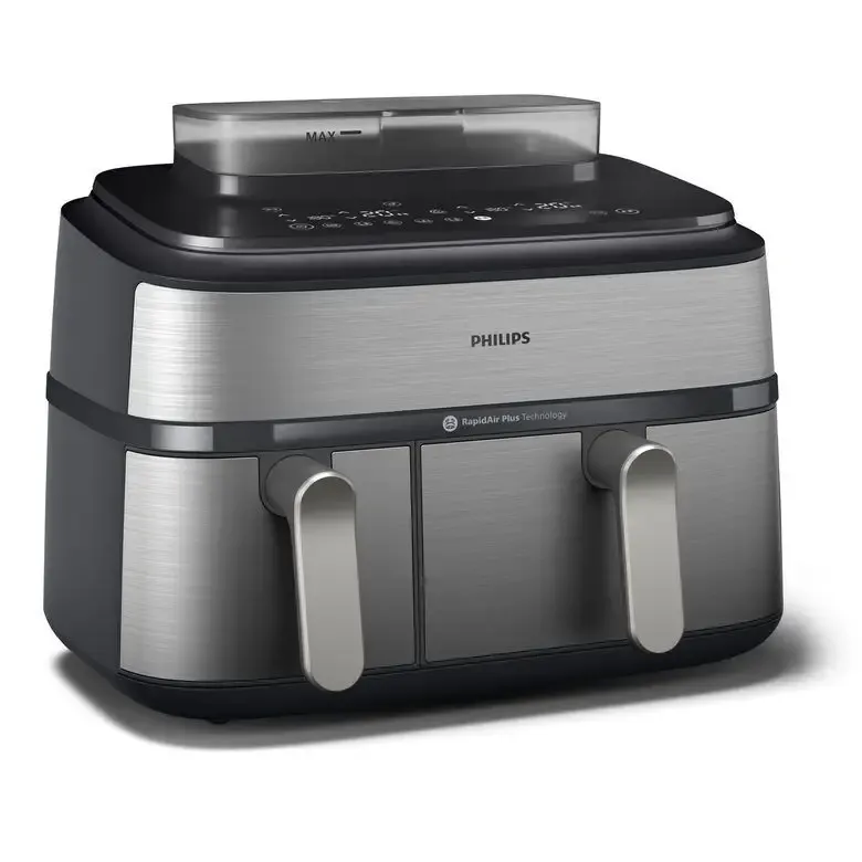 Philips NA555/00 Friggitrice ad Aria doppio cestello con cottura a vapore, 5000 series, 9 litri, 19 metodi di cottura, App per ricette Pagamento Sicuro