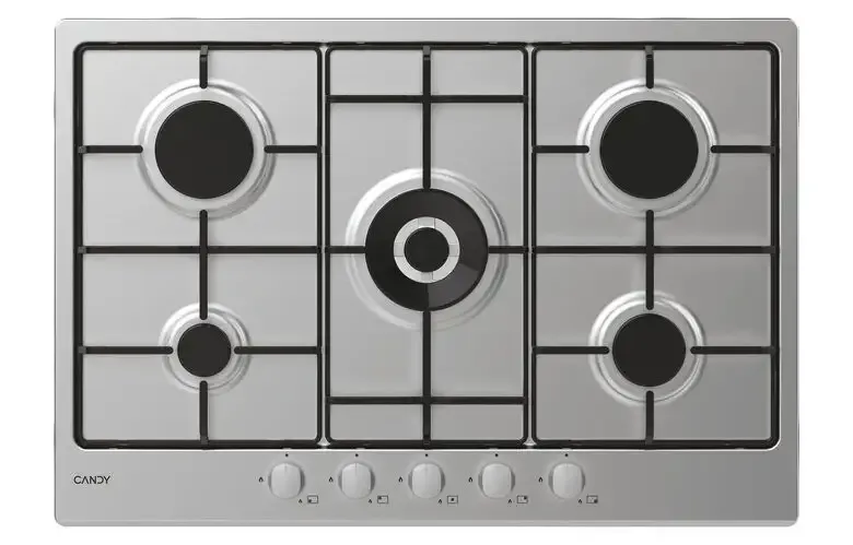 Solo Oggi Candy CHW74WX Piano Cottura da Incasso a Gas 75 cm 5 Fuochi Acciaio Inox TIMELESS