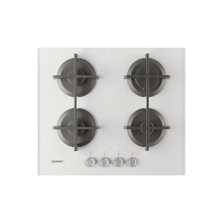 Nuovo Arrivo Indesit ING 61T/WH 1 Piano Gas Vetro Bianco, 60 Cm, 4 Fuochi, Griglie In Ghisa Lavabili In Lavastoviglie