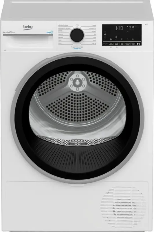 Beko BT3103IS_IT Asciugatrice A Libera Installazione 10 Kg, Pompa Di Calore, Optisense®, Motore Inverter, Display Digitale XL, Vapore SteamCure™, Classe C, Bianco Popolare