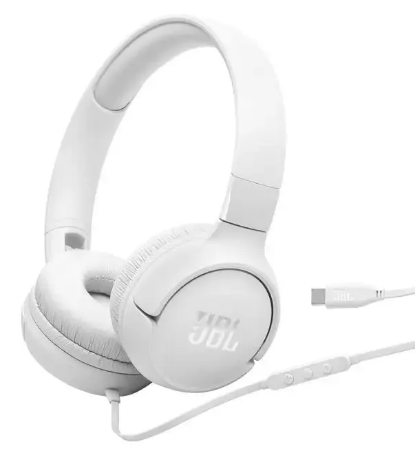 Affare JBL Cuffie ad archetto supra-aurali con cavo e comando/microfono a 3 pulsanti, connettore USB Type-C, Driver 32mm, Certificazione Hi-Res Audio, 3 EQ selezionabili, Cavo piatto, Ripiegabili