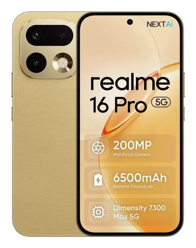 Direttamente Dal Produttore realme 16 Pro 17,3 cm (6.8") Doppia SIM 5G 8 GB 256 GB 6500 mAh Oro