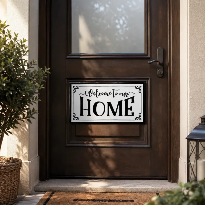 Targa Decorativa in Ferro Smaltato "WELCOME TO OUR HOME" - Montemaggi Spedizione Espresso