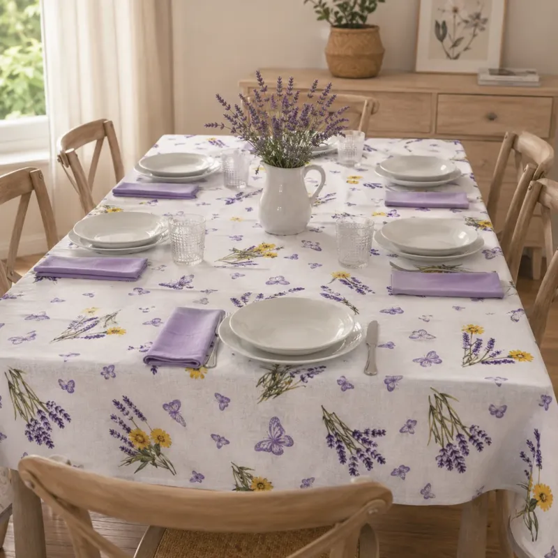 Prezzo Basso Tovaglia x12 con Tovaglioli Abbinati in Puro Cotone LAVANDA - Mondo Biancheria