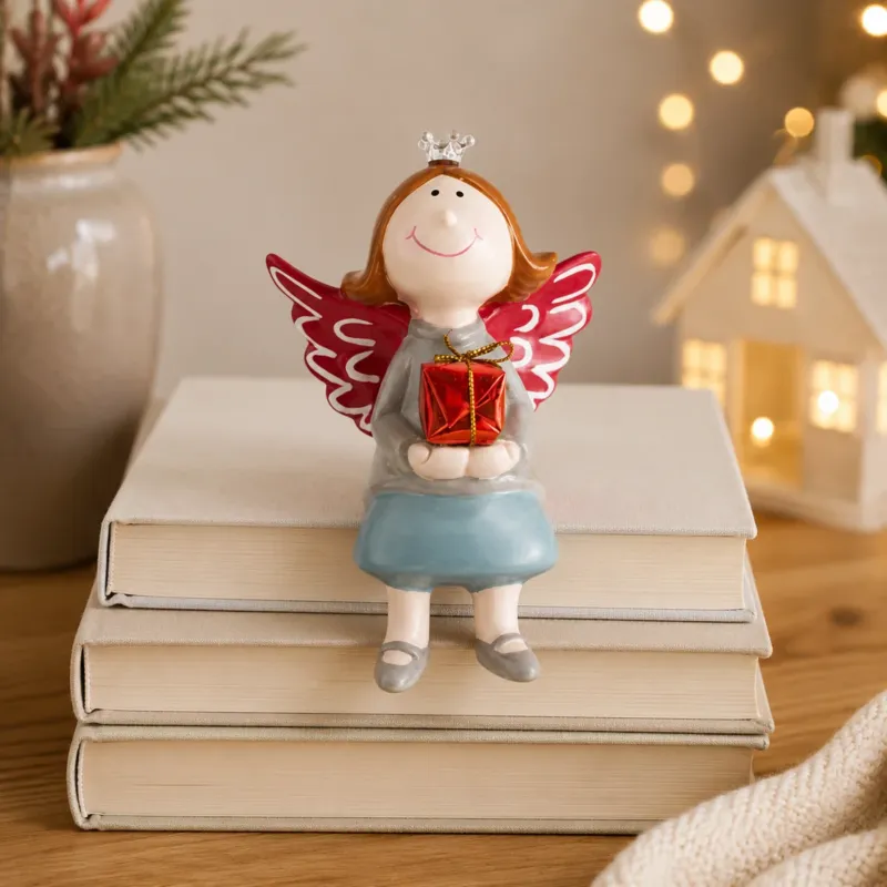 Decorazione Natalizia Angelo Seduto Con Regalo 12cm - Montemaggi Occasione Imperdibile
