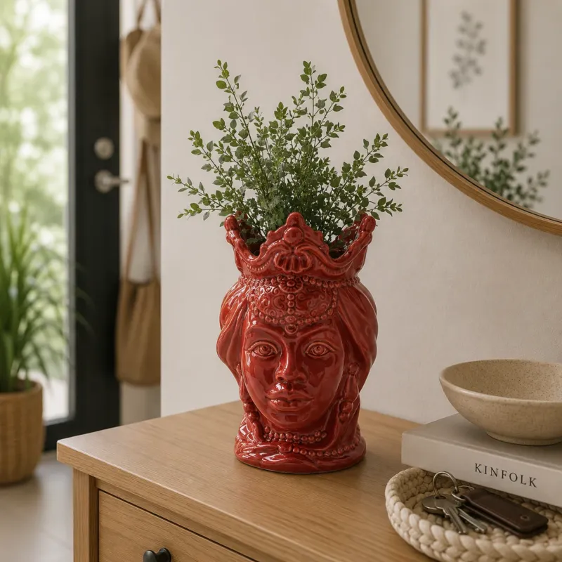 Subito Disponibile Vaso Decorativo TESTA DI MORO REGINA Corallo in Porcellana - Montemaggi