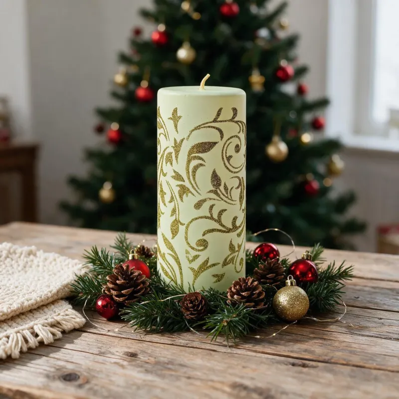 Candela Natalizia FOGLIE GLITTER - Hanna Home Saldi