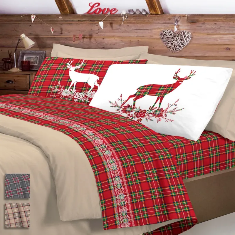 Completo Lenzuola TARTAN CERVO singolo By Pensieri Delicati Nuovo Arrivo
