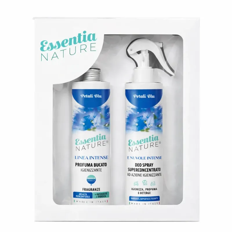 Gift Box Nuvole Spray Igienizzante profumato + Profumo Bucato 250 ml Petali Blu - Essentia Occasione