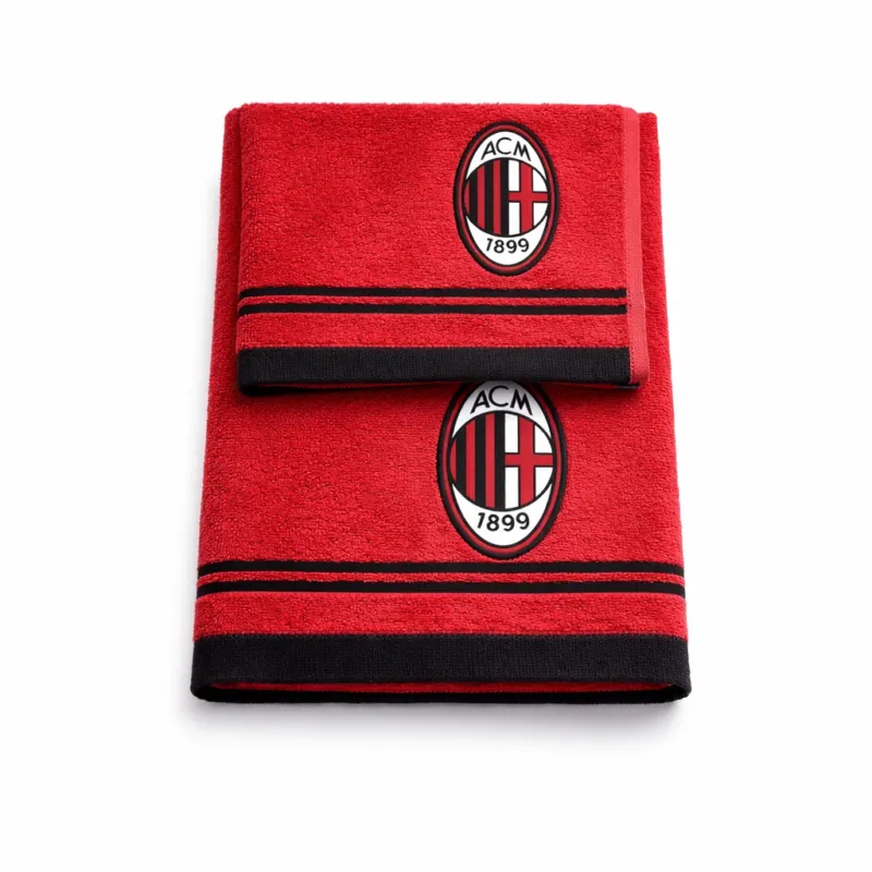 Set Asciugamani 1+1 AC Milan Ufficiale 100% Cotone – 100x60 + 60x40 Rosso Occasione