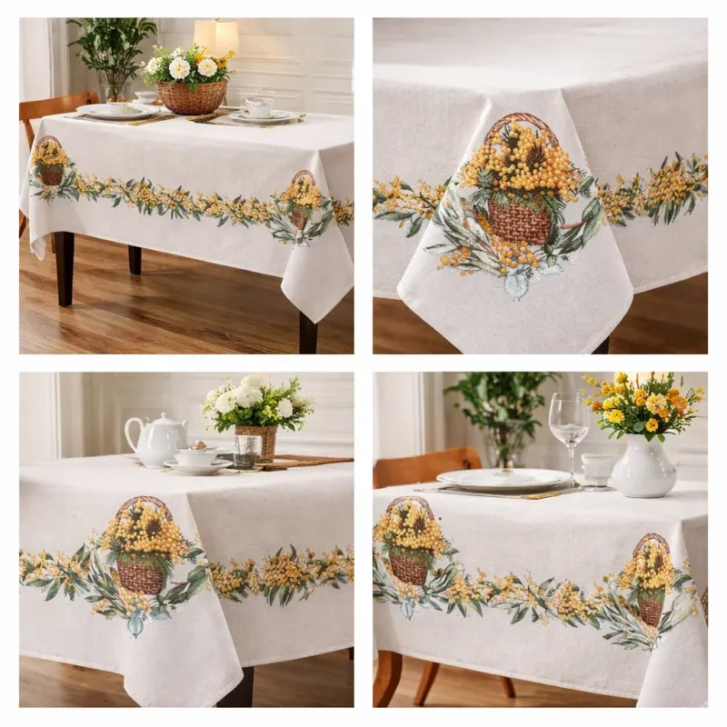 Tovaglia e Complementi Arredo Mimosa in Gobelin 100% Cotone Made in Italy – Rotonda, Runner, Copritavola e Cuscino Scelto Dai Clienti