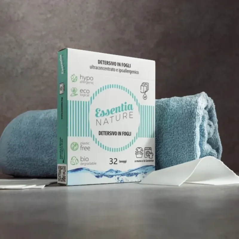 Quantità Limitata Detersivo Lavatrice Ecologico in Fogli Essentia 32 Lavaggi – Ipoallergenico, Vegan, Senza Plastica