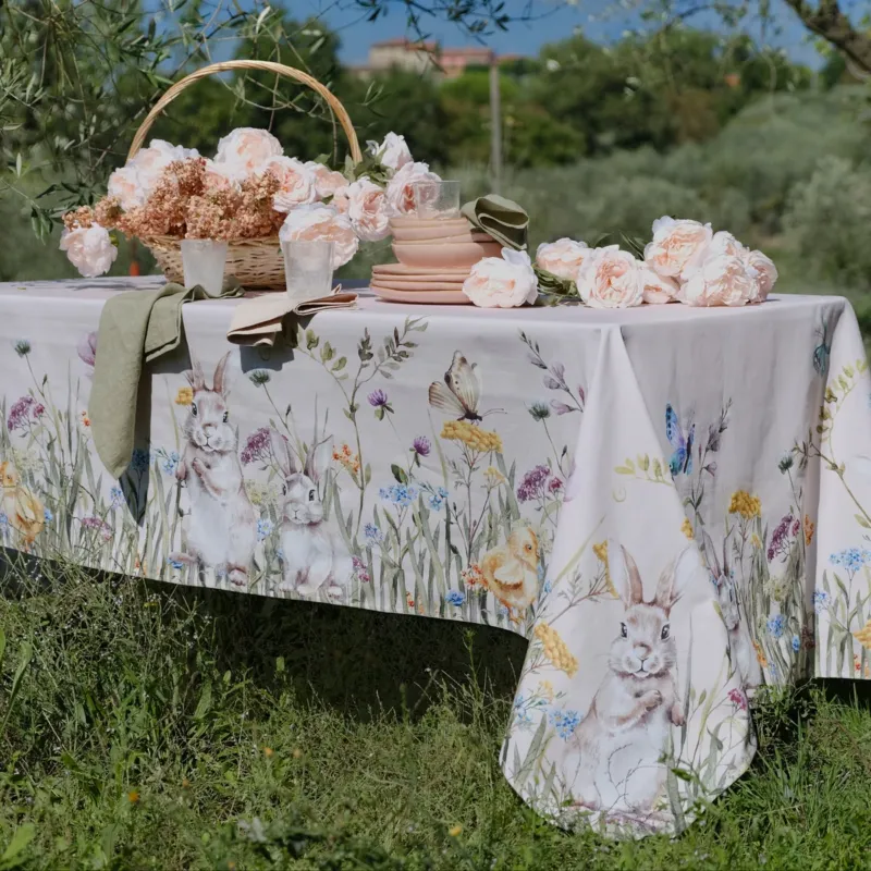 Tovaglia Pasqua Petracchi 100% Cotone Made in Italy – 8/12 Persone Disegno Coniglietti Non Perdere