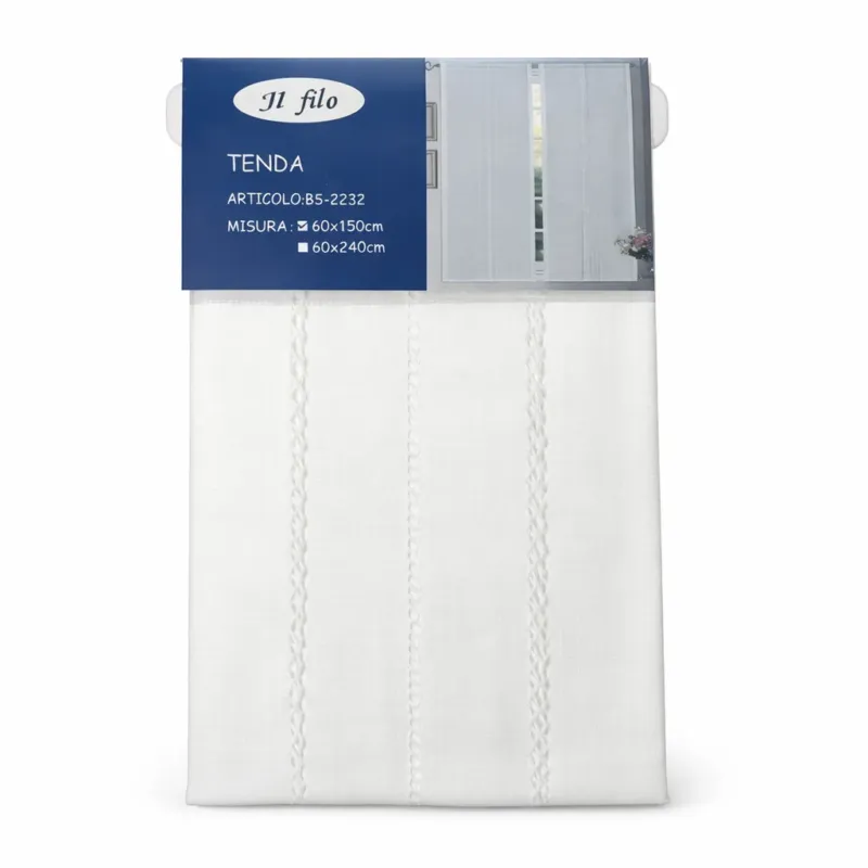Vendita Finale Tendina Aurora con tasca per bastone in tessuto effetto lino con ricamo a giorno 60x150 cm / 60x240 cm - Il Filo