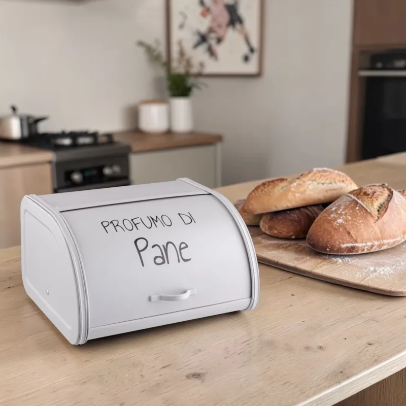 Ultime Pezzi Happy Portapane in Metallo "Profumo di Pane" Perla 30x26x17 cm - Montemaggi