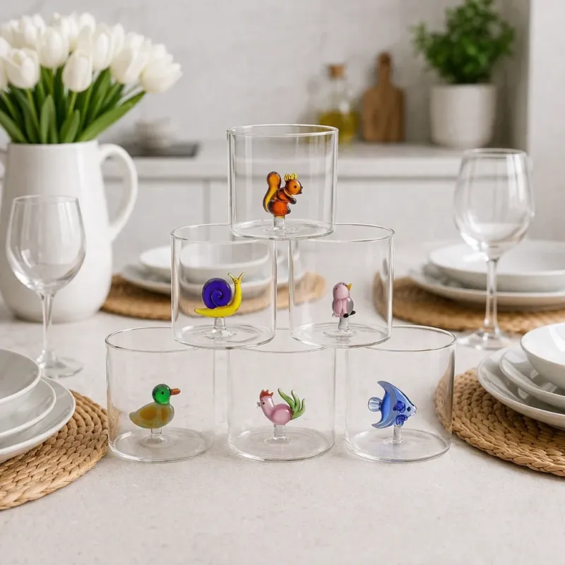 Affare Set 6 Bicchieri Acqua 320ml con Decorazione Interna Animaletti in Vetro Borosilicato - Montemaggi