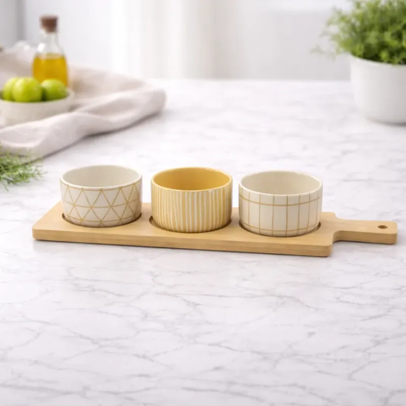 Antipastiera con 4 Ciotole in Ceramica e Base in Bamboo - Gusto Casa Miglior Prezzo