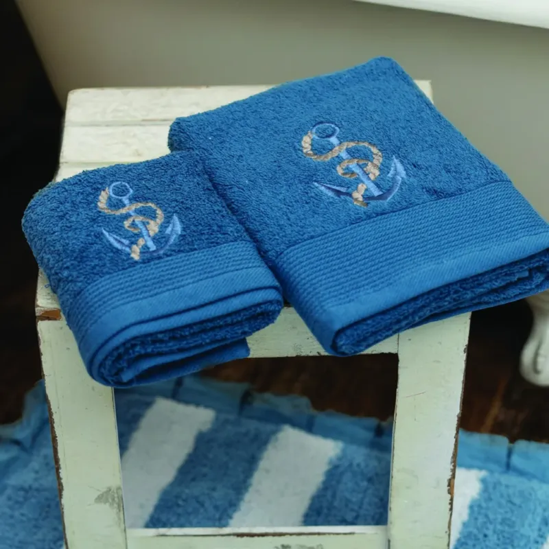 Set Asciugamani 1+1 Ancora L’Atelier 17 in Spugna Cotone 500 GSM Bianco Sabbia Blu Mare Direttamente Dal Produttore
