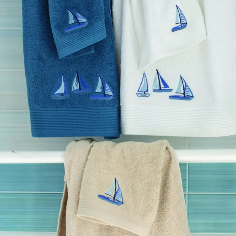 Offerta Set Asciugamani 1+1 Barchette L’Atelier 17 in Spugna Cotone 500 GSM Bianco Sabbia Blu Mare