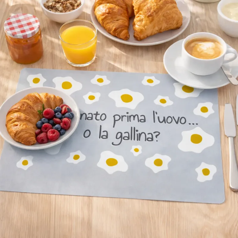 Set 2 Tovagliette "È nato prima l’uovo o la gallina?" 43,5x28,5 cm - Montemaggi Più Venduto