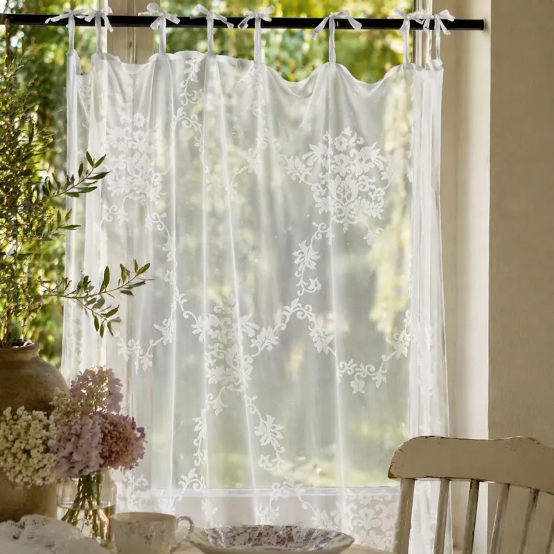 Tenda AURORA 140x290 con lacci Atelier 17 trasparente shabby chic – tenda elegante per cucina e soggiorno Offerta Speciale