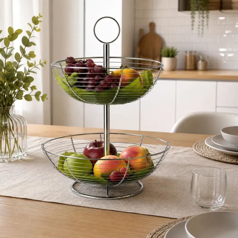 Compra Online Centrotavola 2 Ripiani in Metallo Cromato Gusto Casa – Alzatina Frutta Design Moderno H42 cm