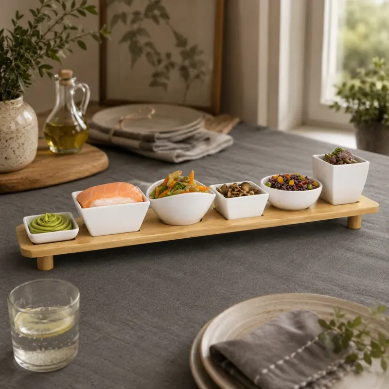 Set Antipastiera con 6 Ciotole in Ceramica e Base in Bamboo - Gusto Casa Non Perdere