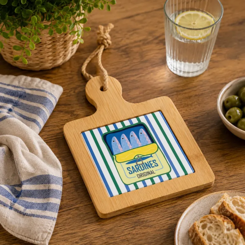 Tagliere Quadrato Sardine Montemaggi in Bamboo e Ceramica 15x21,5 cm Promo Stagionale