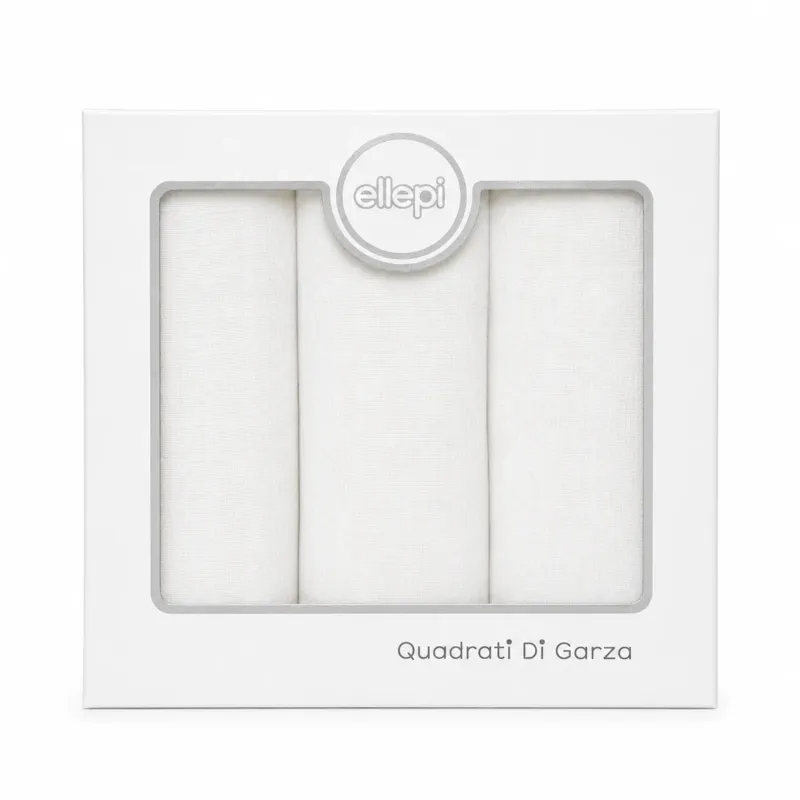 Nuova Collezione Set 3 Mussole in Garza di Cotone Bianche Neonato 70x70 cm - Ellepi