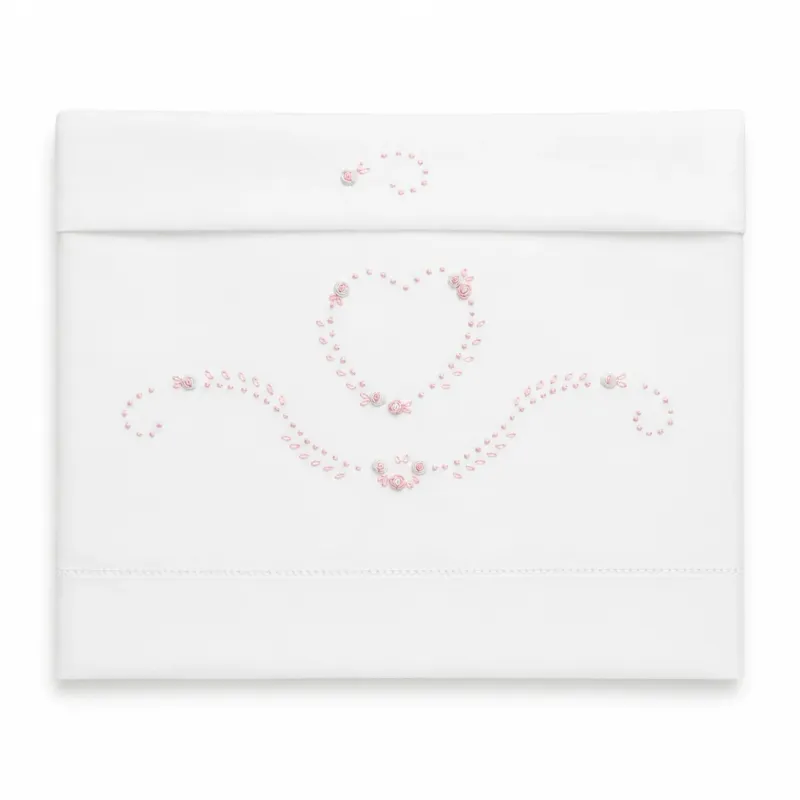Consegna Rapida Completo Lenzuola Culla Ricamo d’Amore Ricamato a Mano 100% Cotone 3 Pezzi – Elite