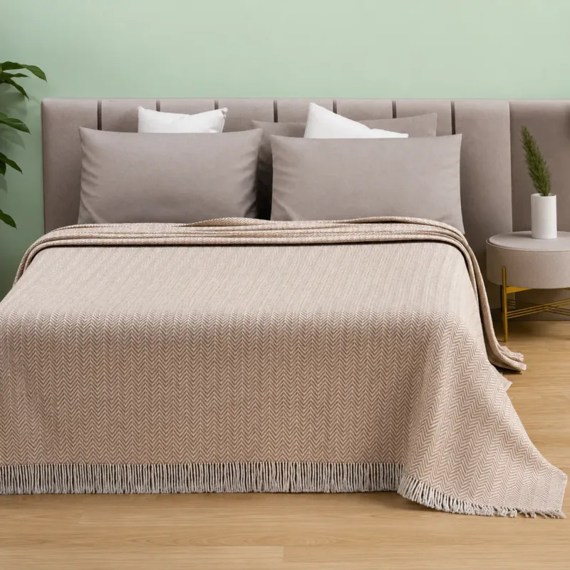 Copriletto Copridivano Chevron Laura Blasi 260x260 cm Cotone Panna Tortora Grigio Rosa Affare