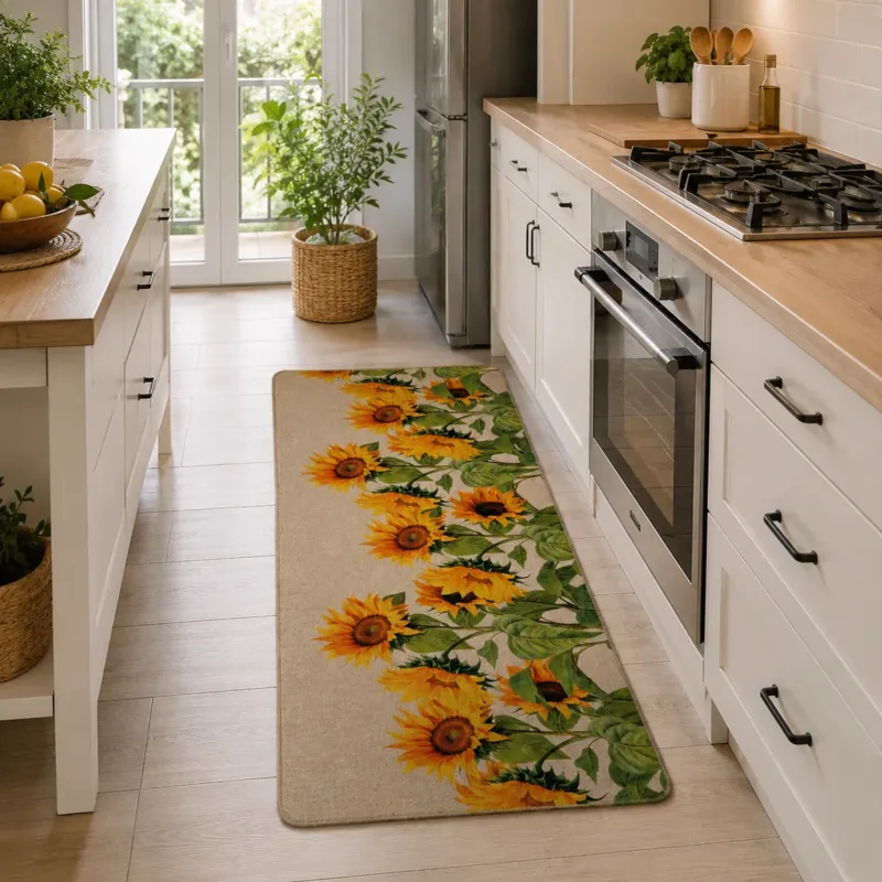 Offerta Lampo Passatoia Cucina Antiscivolo Girasole Effetto Lino con Fondo Gommato