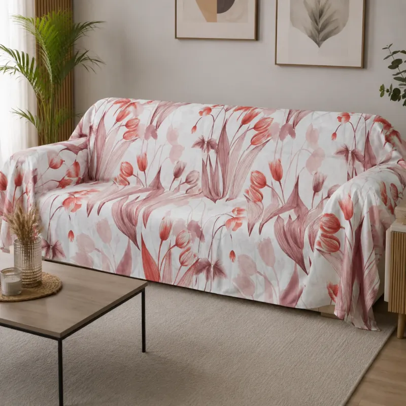 Direttamente Dal Produttore Telo Multiarredo Rosa Begonia 100% Cotone Stampato 270x280 cm - Linea Oro