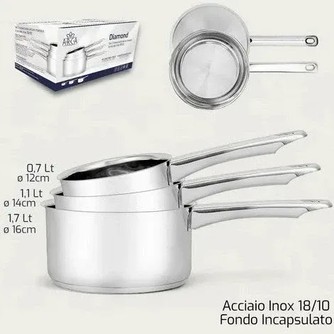 Ultima Occasione Set 3 Pentole Diamond 12/14/16 un manico in acciaio inox - Arca