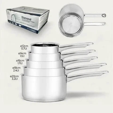 Professionale Set 5 Pentole Diamond 12/14/16/18/20 un manico in acciaio inox - Arca