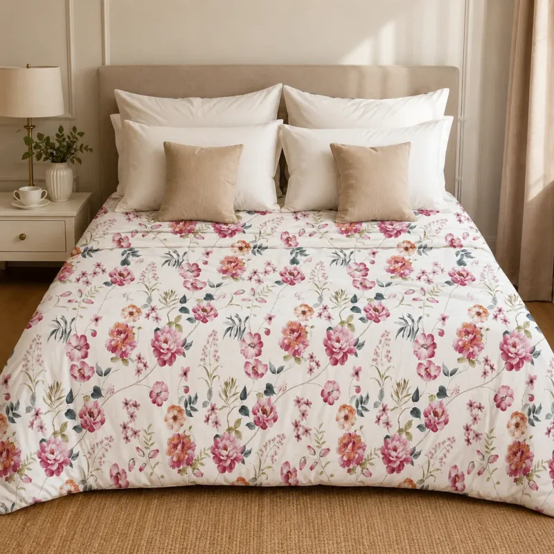 Offerta Del Giorno Copriletto Matrimoniale Alice in Tessuto Piquet Fantasia Floreale Rosa 260x260 cm - Laura Blasi