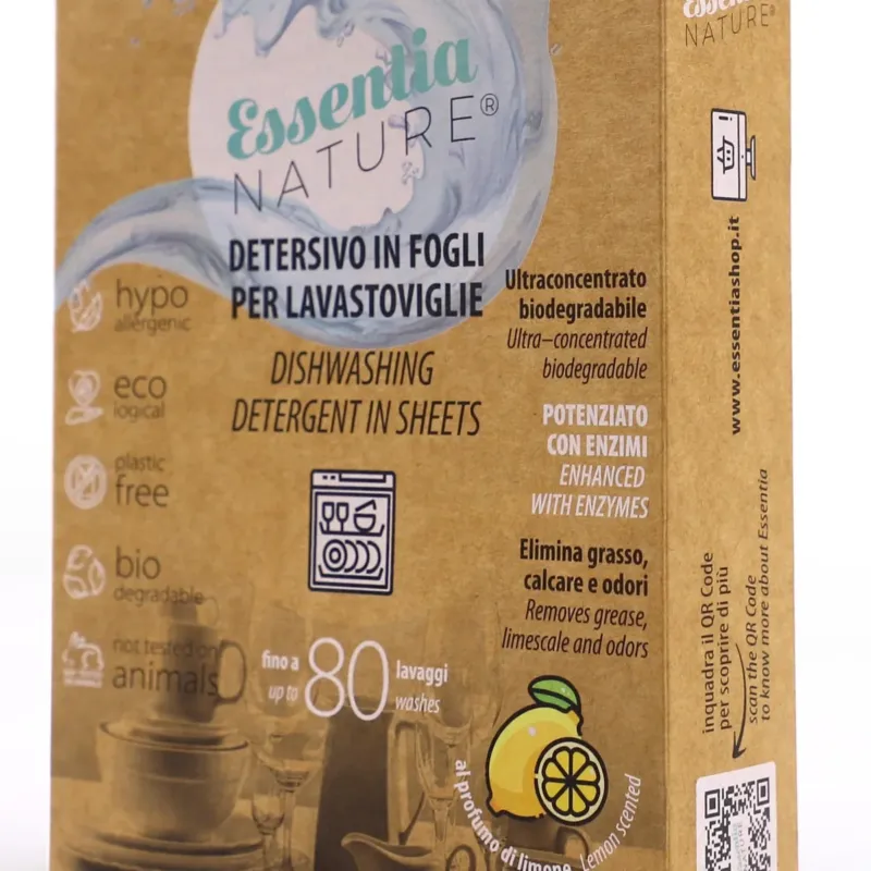 Nuovo Arrivo Detersivo Lavastoviglie Ecologico in Fogli Essentia 80 Lavaggi – Ipoallergenico, Vegan, Senza Plastica